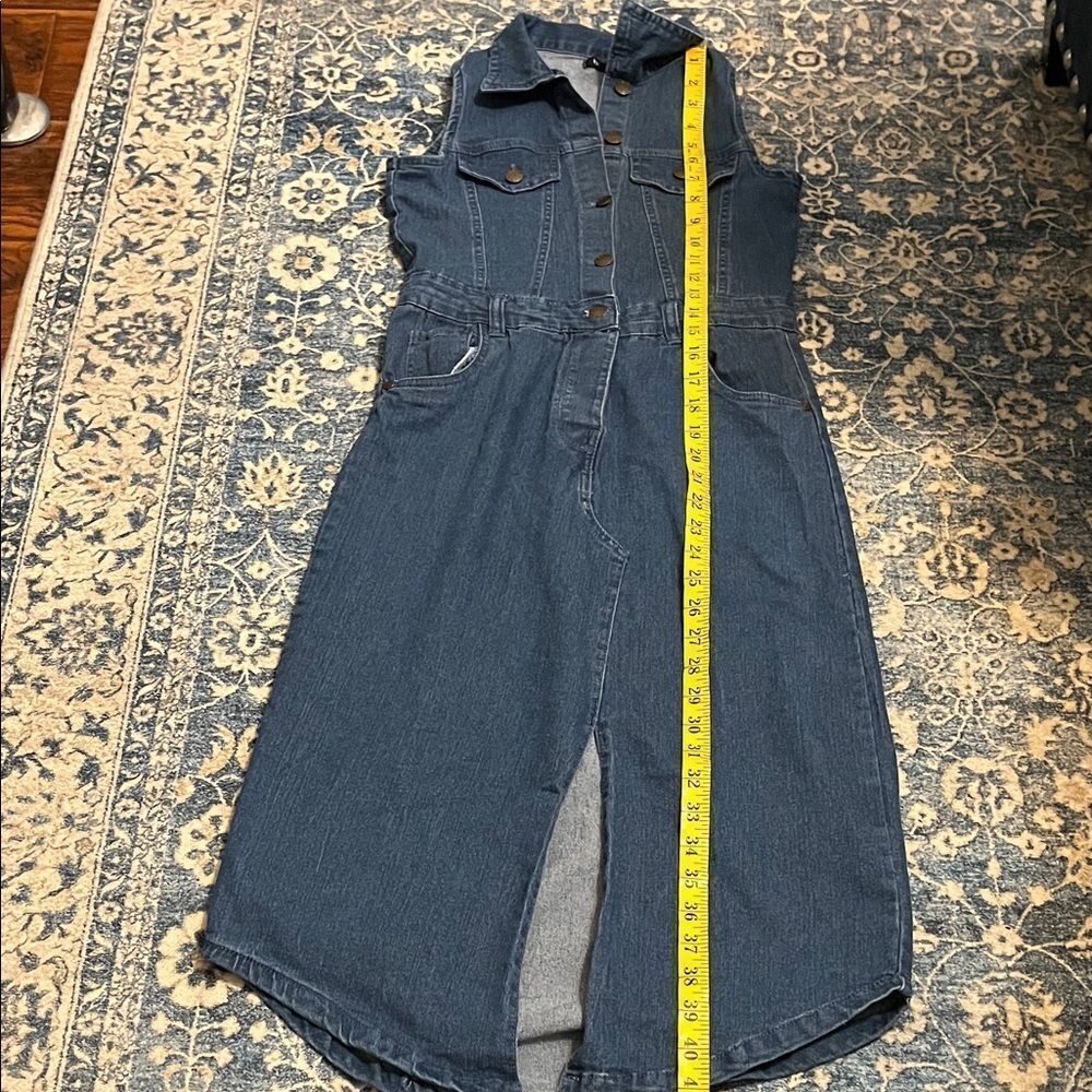 Bebe Sleeveless Blue Button Distressed Pockets Denim Midi Dress Boho Western - Picture 12 of 15
